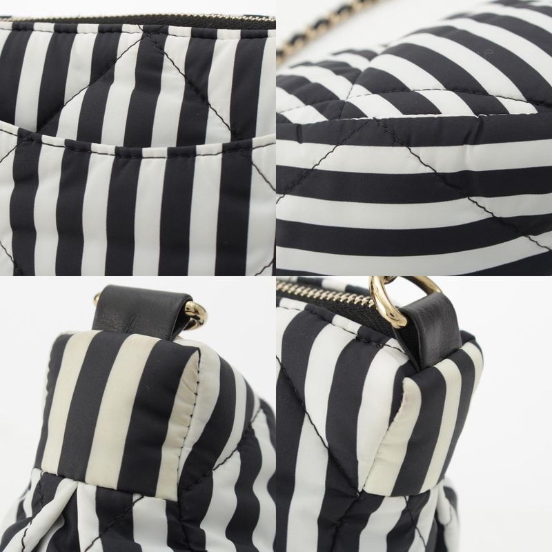 Chanel Cocobichi Large Hobo Striped Shoulder Handbag Pouch Black White
