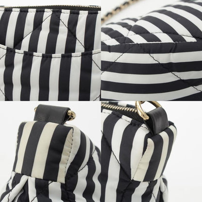 Chanel Cocobichi Large Hobo Striped Shoulder Handbag Pouch Black White