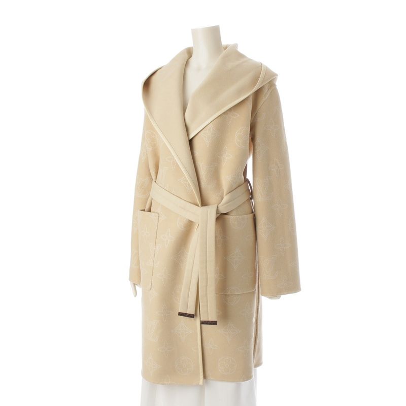 Louis Vuitton Wool Silk Mahina Reversible Wrap Coat Outer Beige 36