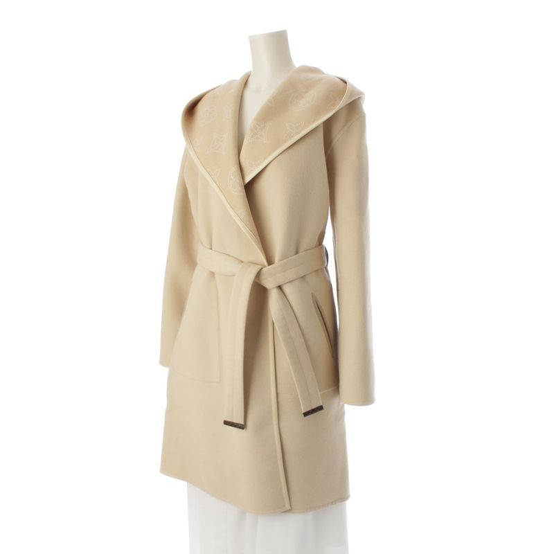 Louis Vuitton Wool Silk Mahina Reversible Wrap Coat Outer Beige 36