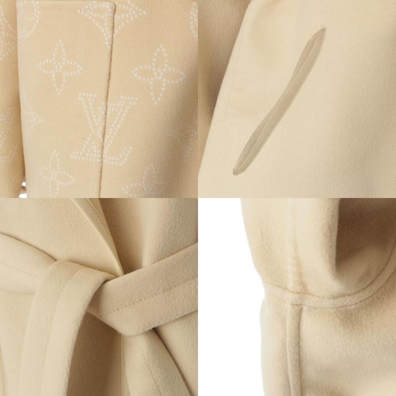 Louis Vuitton Wool Silk Mahina Reversible Wrap Coat Outer Beige 36