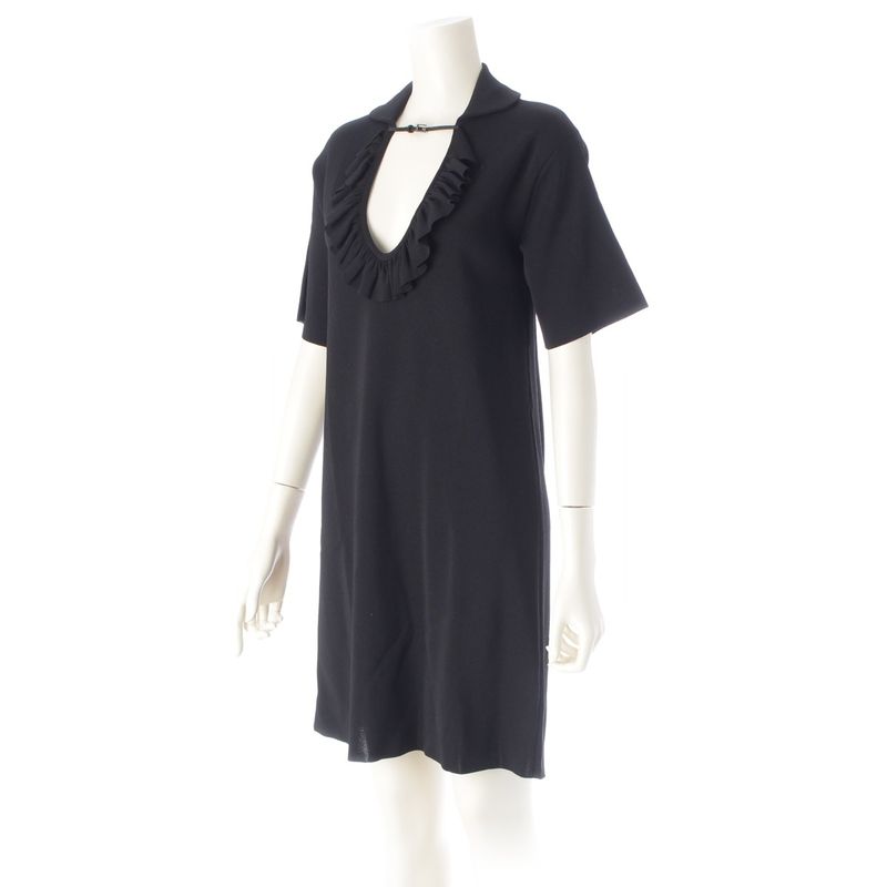 Gucci Ruffle Short Sleeve Dress Black XS
