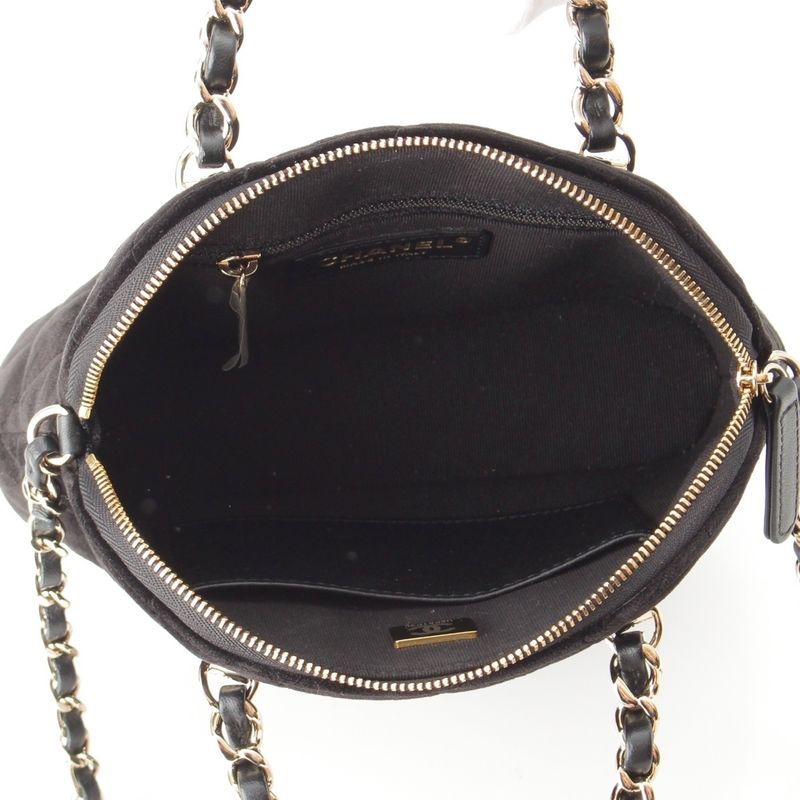 Chanel Velvet CC Logo Top Handle Chain Shoulder Bag Black