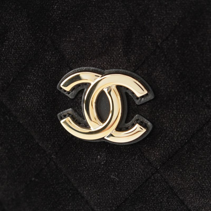 Chanel Velvet CC Logo Top Handle Chain Shoulder Bag Black