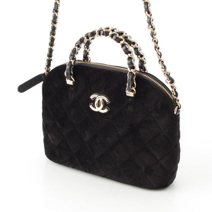 Chanel Velvet CC Logo Top Handle Chain Shoulder Bag Black