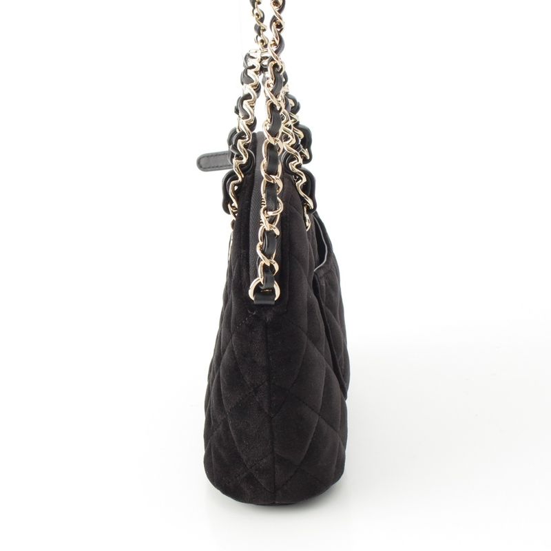 Chanel Velvet CC Logo Top Handle Chain Shoulder Bag Black