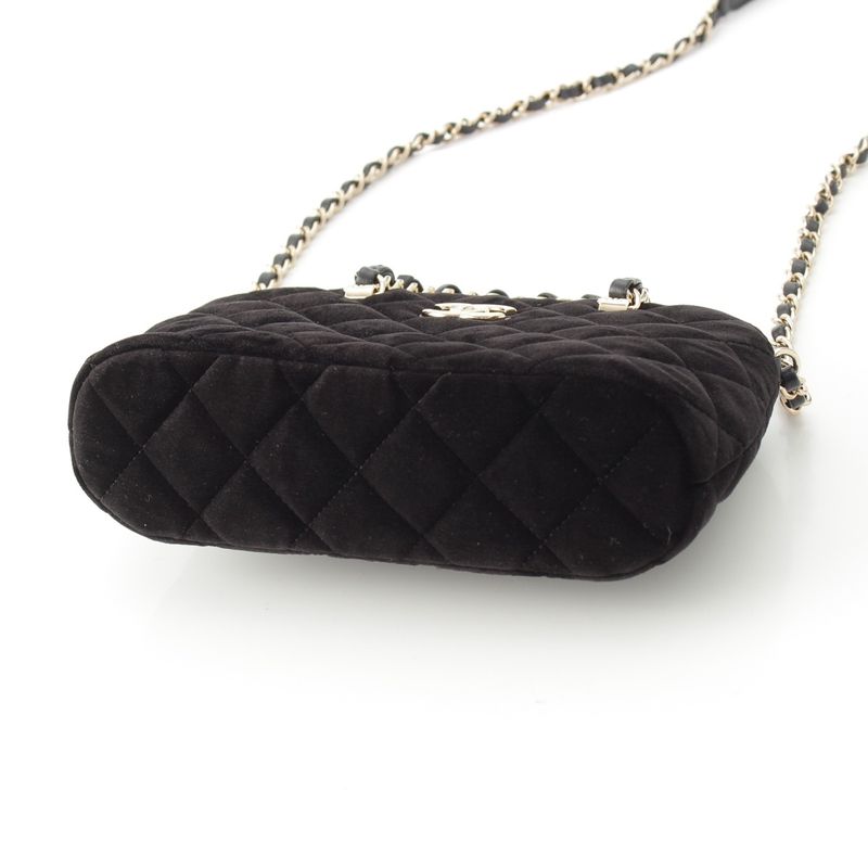 Chanel Velvet CC Logo Top Handle Chain Shoulder Bag Black