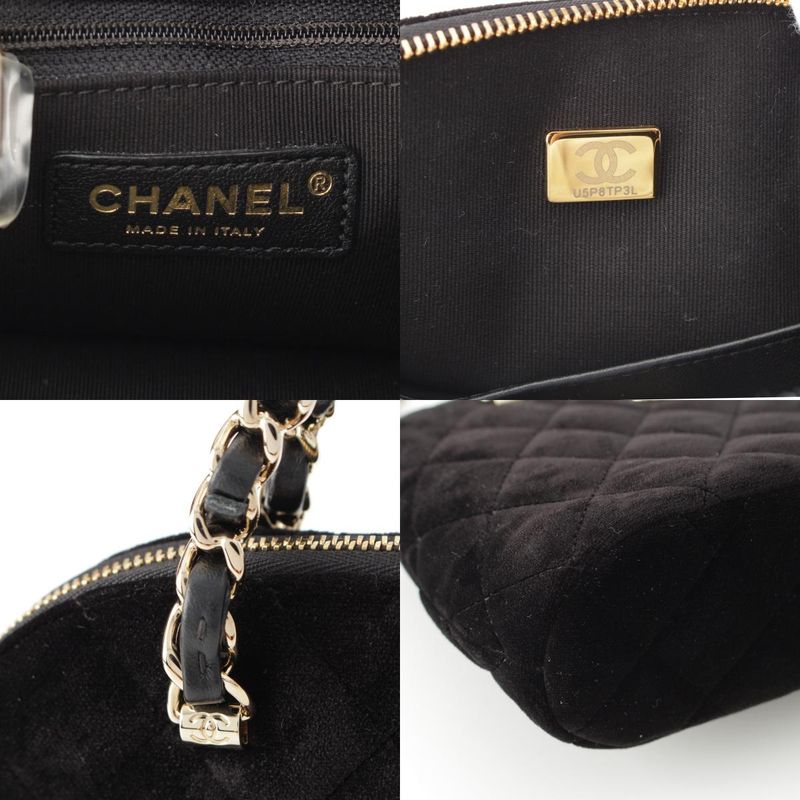 Chanel Velvet CC Logo Top Handle Chain Shoulder Bag Black