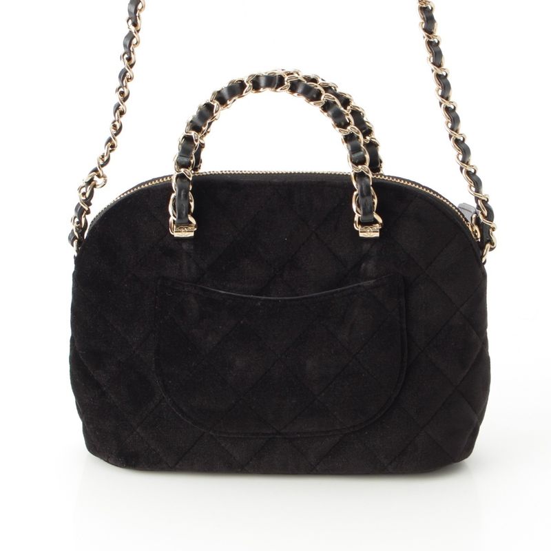 Chanel Velvet CC Logo Top Handle Chain Shoulder Bag Black