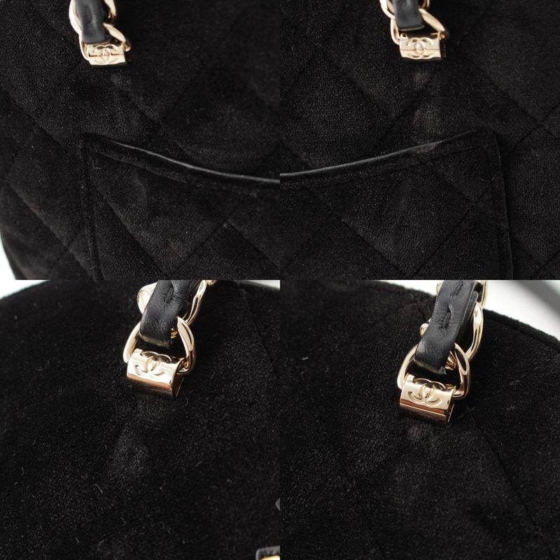 Chanel Velvet CC Logo Top Handle Chain Shoulder Bag Black