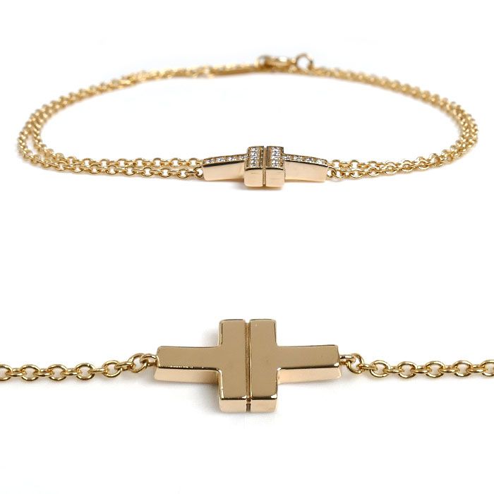 Tiffany & Co 18k Pink Gold T Two Diamond Bracelet