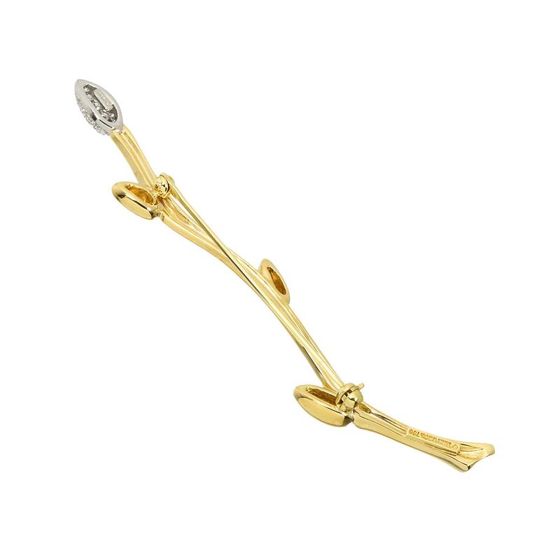 Tiffany & Co Leaf Motif Diamond Brooch 18k YG Yellow Gold 750 Pt