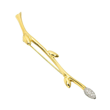 Tiffany & Co Leaf Motif Diamond Brooch 18k YG Yellow Gold 750 Pt