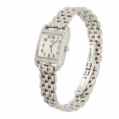 Hermes Cape Cod Mini Cc1 192 Watch Diamond Bezel White Shell 18k Gold Quartz