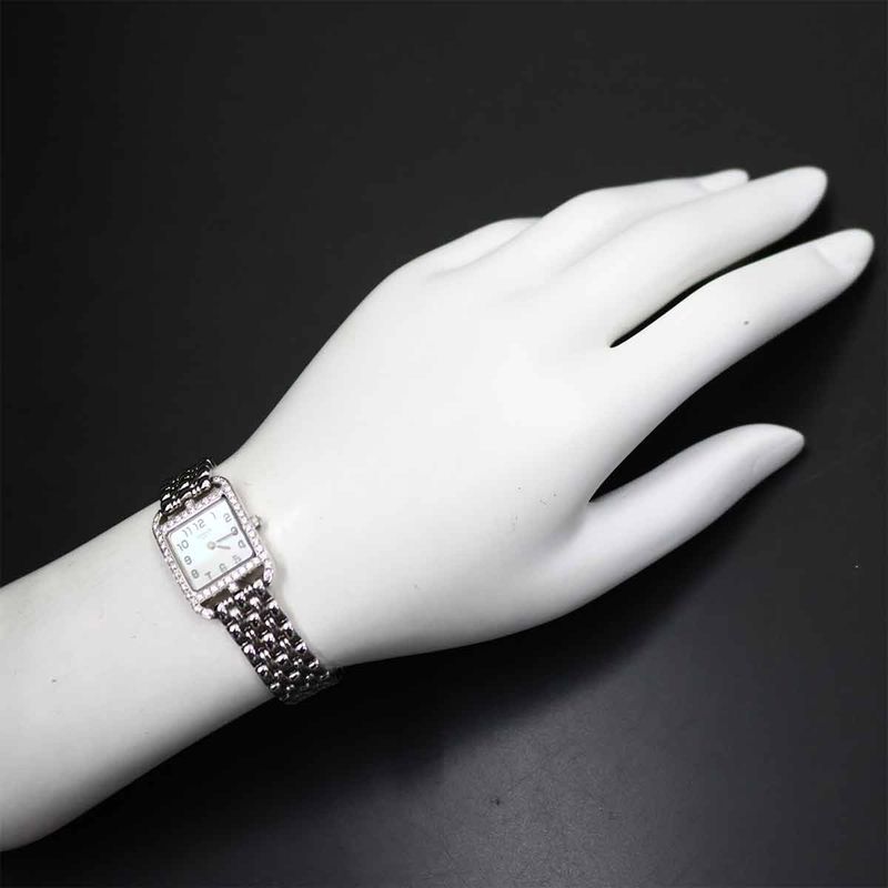 Hermes Cape Cod Mini Cc1 192 Watch Diamond Bezel White Shell 18k Gold Quartz