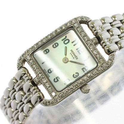 Hermes Cape Cod Mini Cc1 192 Watch Diamond Bezel White Shell 18k Gold Quartz