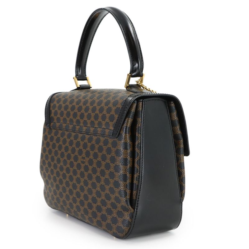 Celine Macadam 2-Way Bag Leather Black Brown Gold