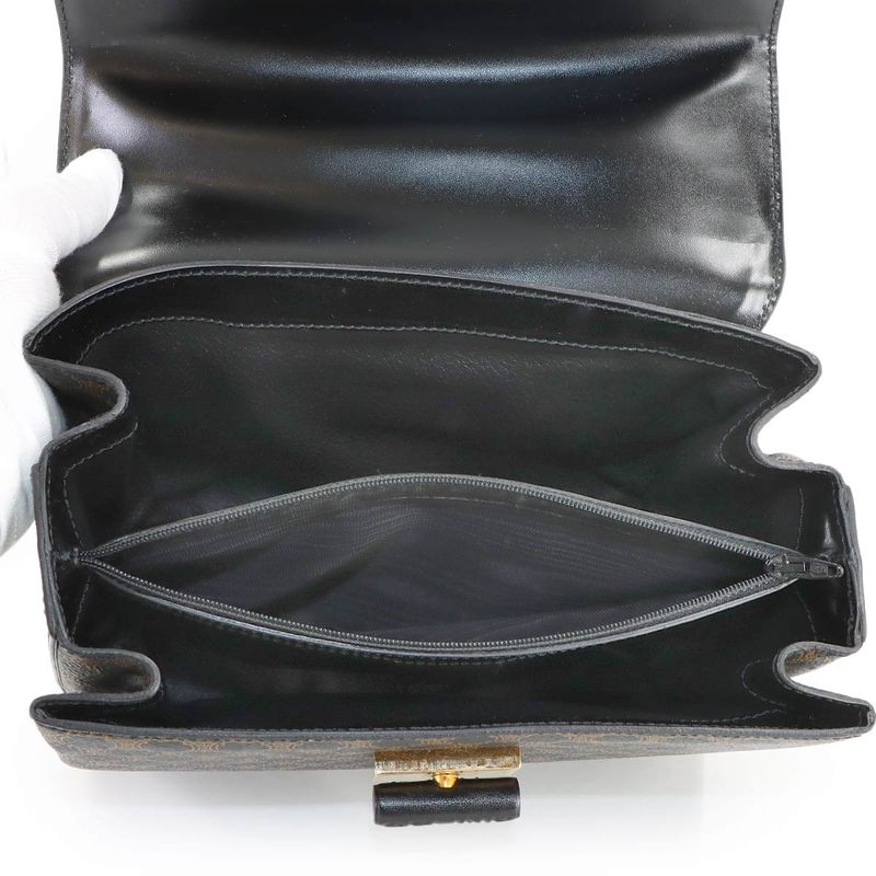 Celine Macadam 2-Way Bag Leather Black Brown Gold