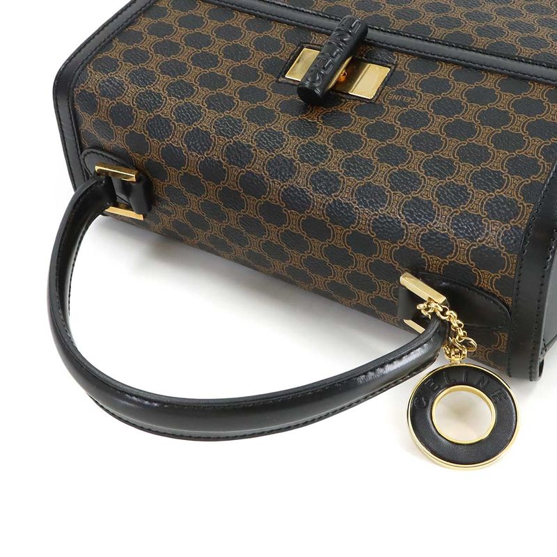 Celine Macadam 2-Way Bag Leather Black Brown Gold