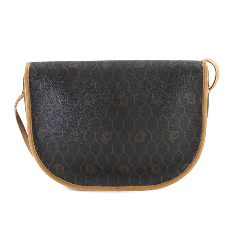 Dior Honeycomb Shoulder Bag Leather Black Brown Gold Vintage