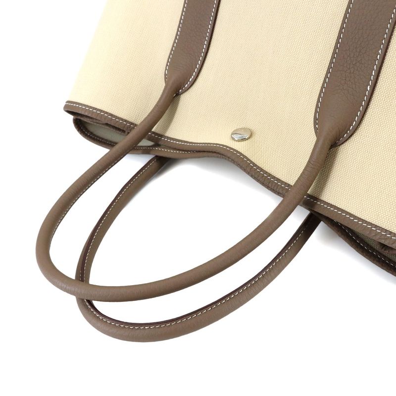 Hermes Garden Party 36 PM Tote Toile Military Negonda Beton Etoupe