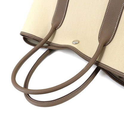 Hermes Garden Party 36 PM Tote Toile Military Negonda Beton Etoupe