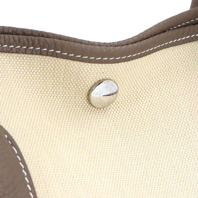 Hermes Garden Party 36 PM Tote Toile Military Negonda Beton Etoupe
