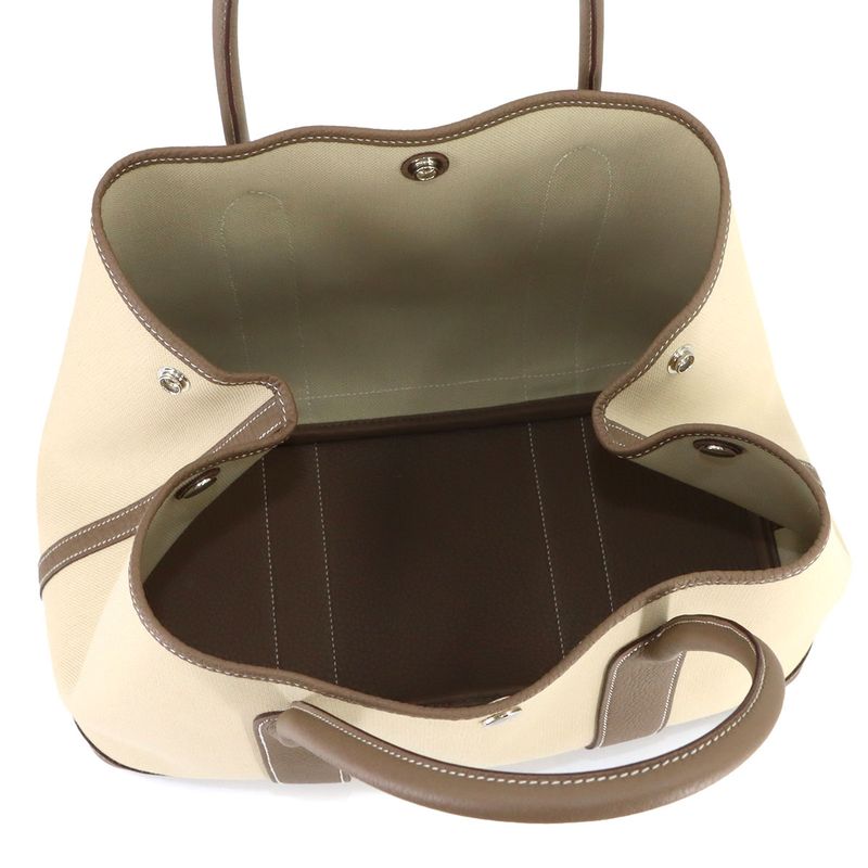 Hermes Garden Party 36 PM Tote Toile Military Negonda Beton Etoupe