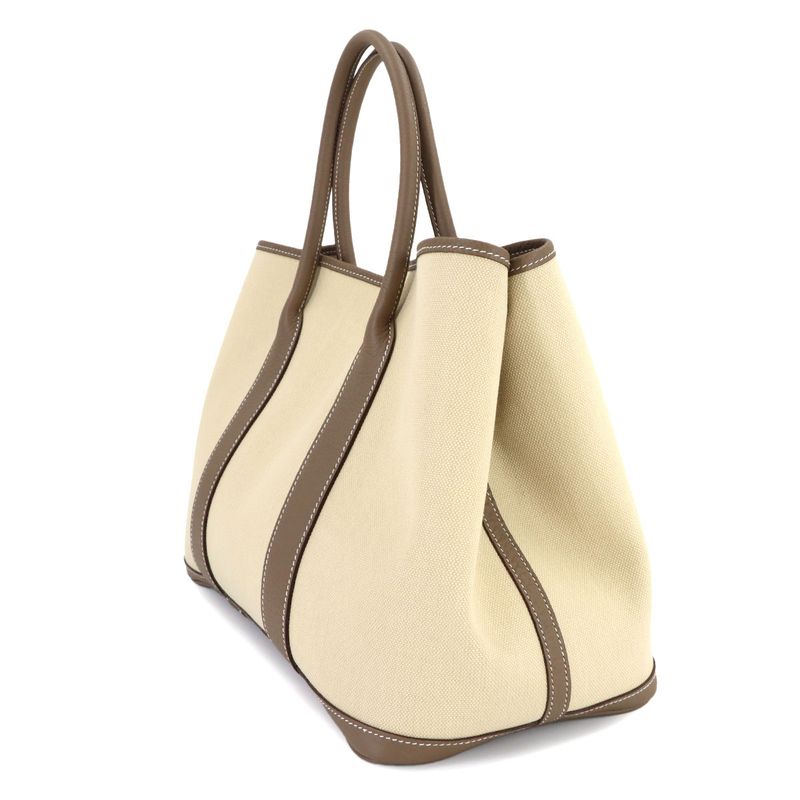 Hermes Garden Party 36 PM Tote Toile Military Negonda Beton Etoupe