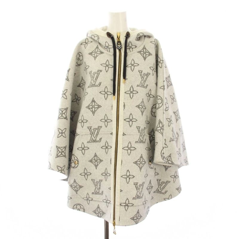 Louis Vuitton Reversible Monogram Mahina Cape Poncho Hoodie Mid Length TU White