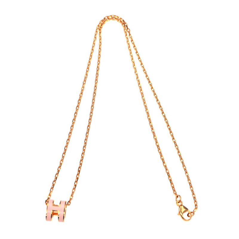 Hermes Necklace Pop Mini Pendant Rose Dragee Pink Gold