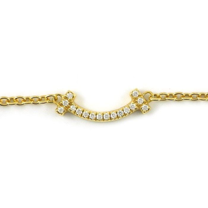 Tiffany & Co Bracelet T Smile Mini Diamond Total 18k Yellow Gold