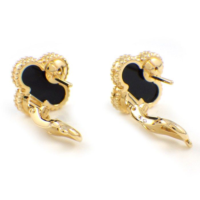 Van Cleef & Arpels Earrings Vintage Alhambra Onyx 18k Yellow Gold
