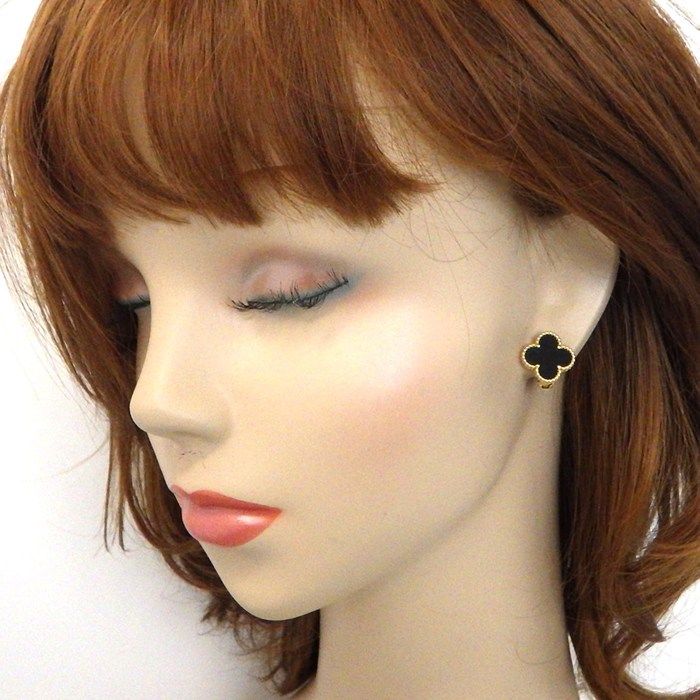 Van Cleef & Arpels Earrings Vintage Alhambra Onyx 18k Yellow Gold