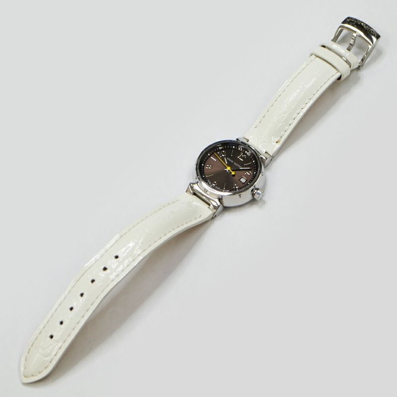 Louis Vuitton Tambour Date Brown Dial Stainless Steel Quartz Watch