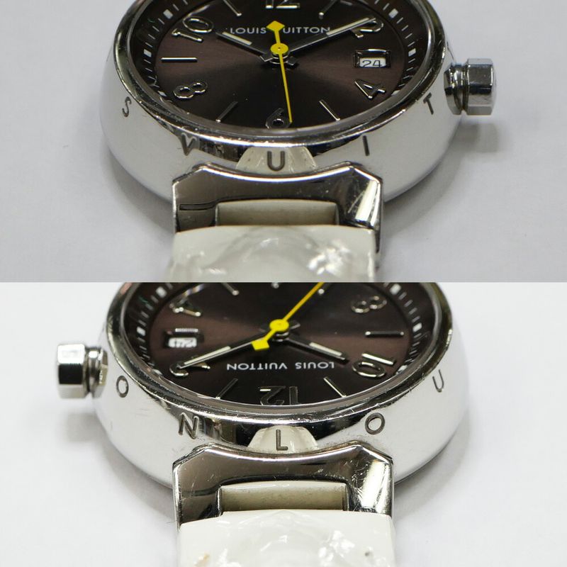 Louis Vuitton Tambour Date Brown Dial Stainless Steel Quartz Watch