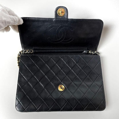 Chanel Quilted Chain Shoulder Bag Black Lambskin