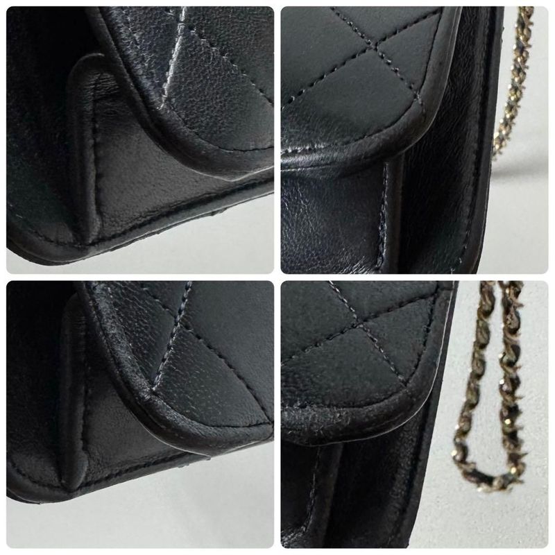 Chanel Quilted Chain Shoulder Bag Black Lambskin