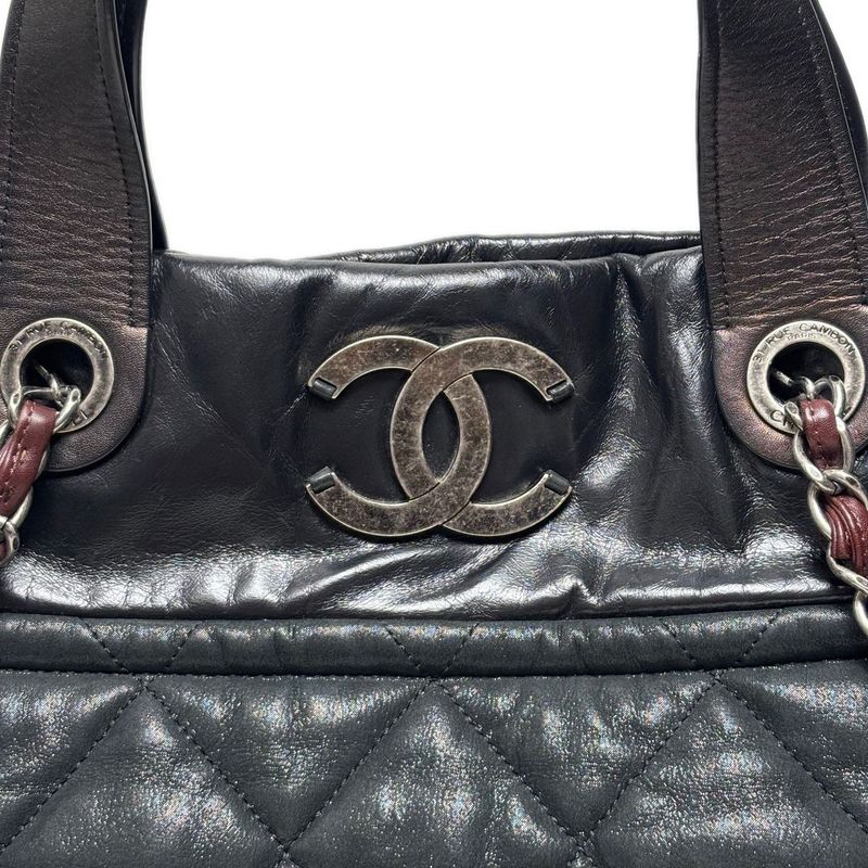 Chanel Bag Quilted Chain Shoulder in the Mix CC Logo Black Silver Sparkle