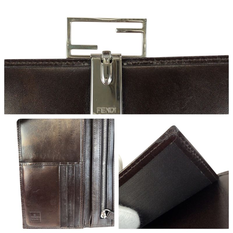 Fendi Zucca Dark Brown Silver Canvas Leather Wallet