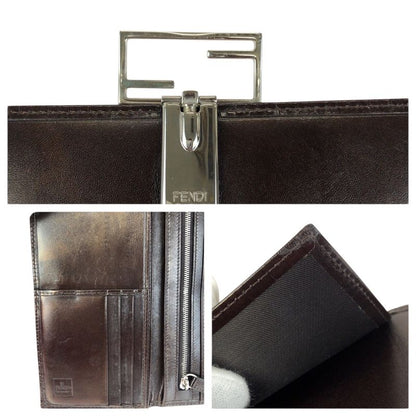 Fendi Zucca Dark Brown Silver Canvas Leather Wallet