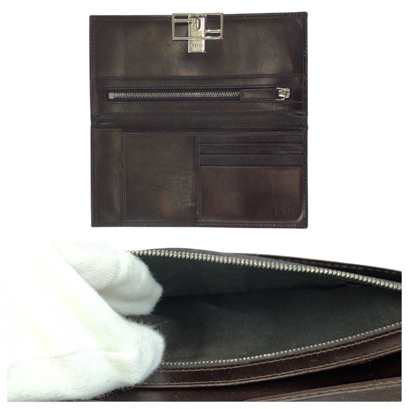 Fendi Zucca Dark Brown Silver Canvas Leather Wallet