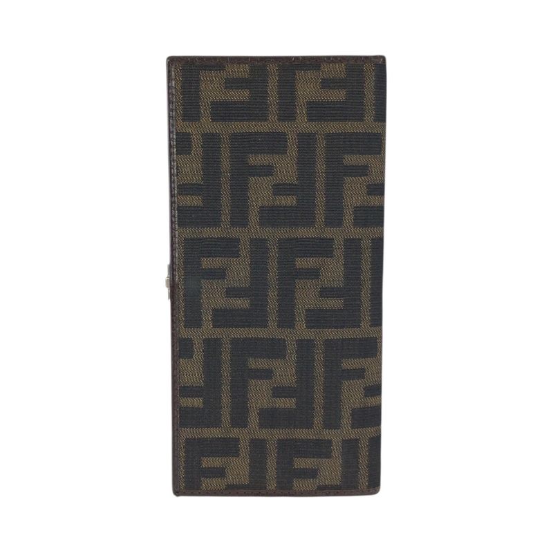 Fendi Zucca Dark Brown Silver Canvas Leather Wallet