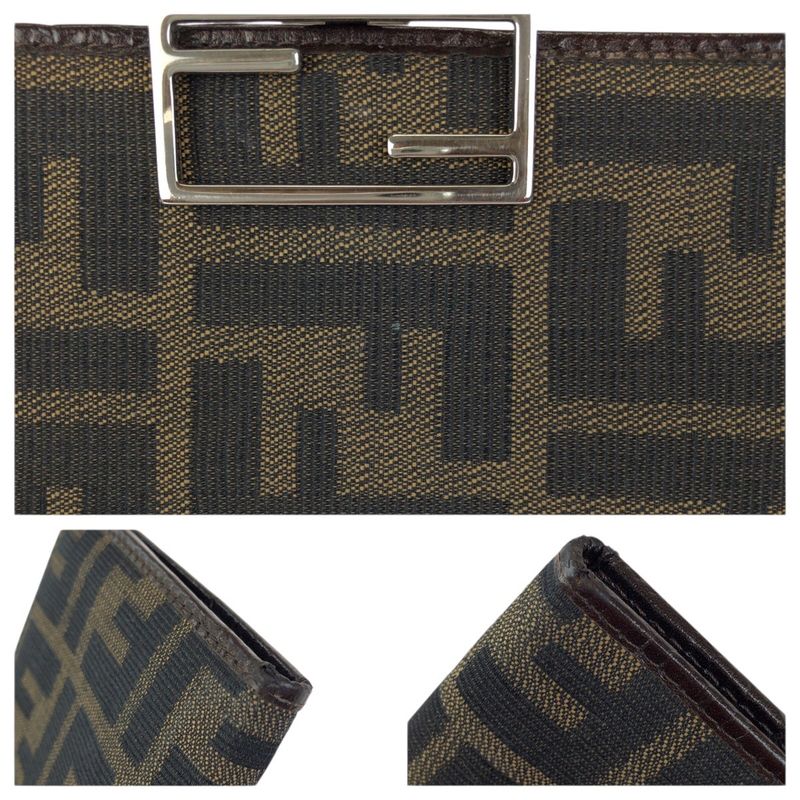 Fendi Zucca Dark Brown Silver Canvas Leather Wallet