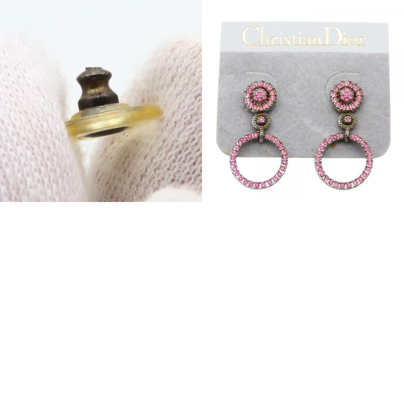Dior Earrings Metal Rhinestone Pink