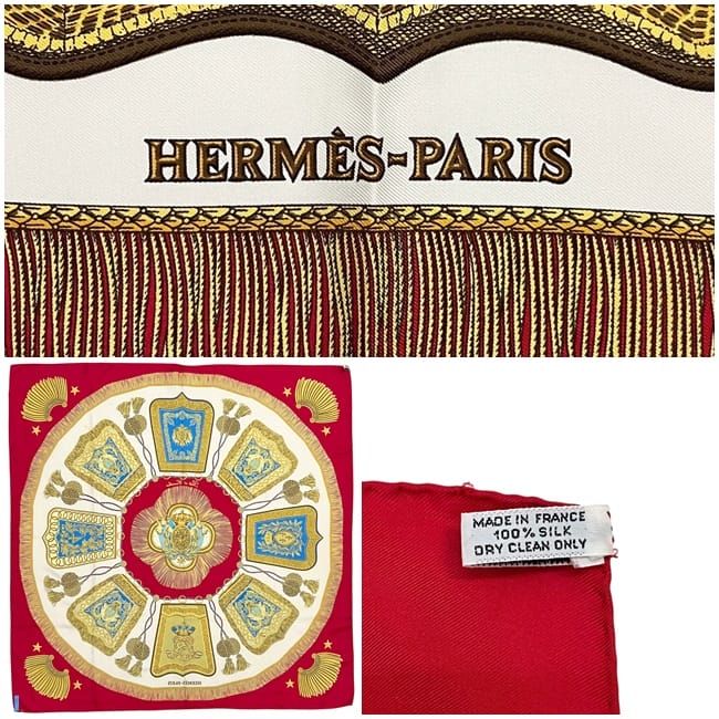 Hermes Scarf Carre 90 Red White Gold Poste Et
