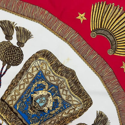 Hermes Scarf Carre 90 Red White Gold Poste Et