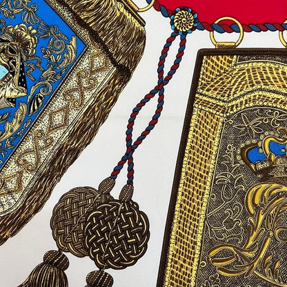 Hermes Scarf Carre 90 Red White Gold Poste Et