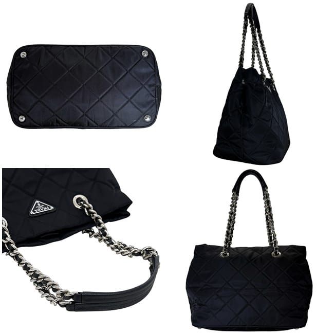 Prada Tote Chainto Black Nero Tessuto