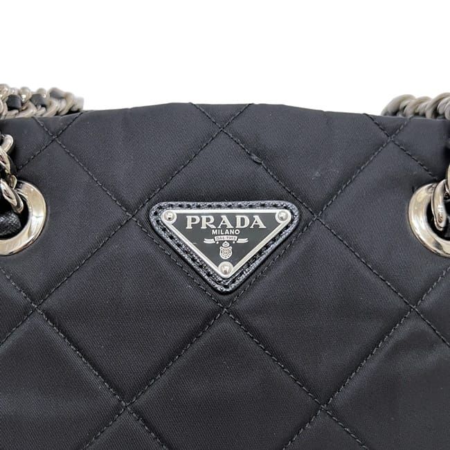 Prada Tote Chainto Black Nero Tessuto